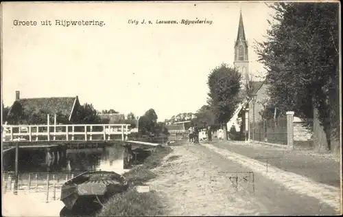 Ak Rijpwetering Südholland, Straße, Kirche, Fluss, Brücke, Boot