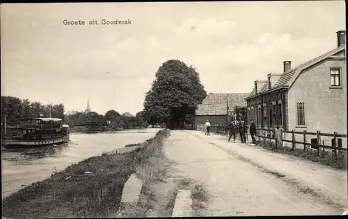 Ak Gouderak Südholland, Straße, Passanten, Fluss