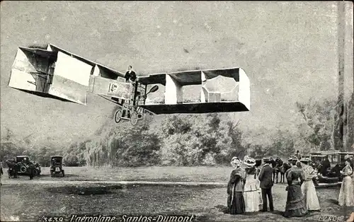 Ak L'Aéroplane, Santos Dumont, Biplan, Spectateurs, Flugzeug, Doppeldecker