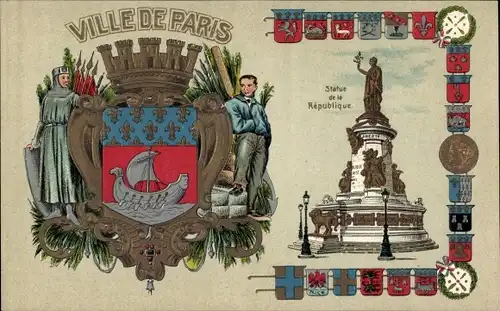 Präge Wappen Litho Paris, Ville de Paris, Statue de la Republique