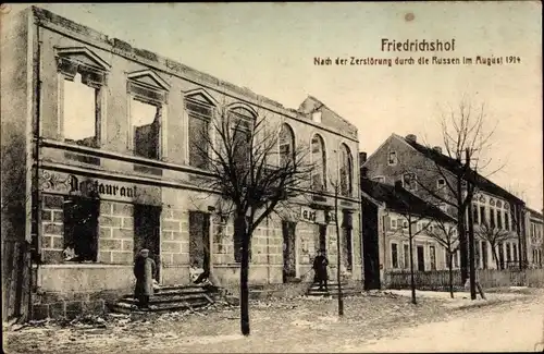 Ak Rozogi Friedrichshof Ostpreußen, Restaurant, nach Zerstörung durch die Russen 1914, I WK