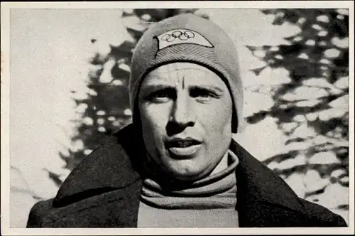 Sammelbild Olympia 1936, Norwegischer Eisschnellläufer Charles Mathisen, Portrait