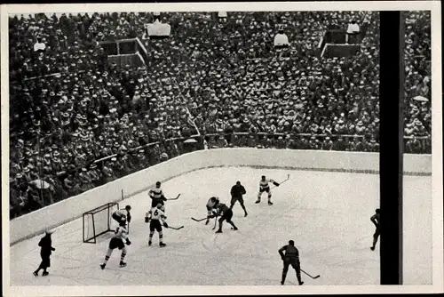 Sammelbild Olympia 1936, Eishockeyspiel USA Deutschland