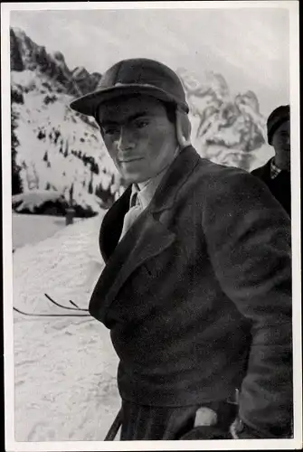 Sammelbild Olympia 1936, Deutscher Skifahrer Guzzi Lantschner, Portrait