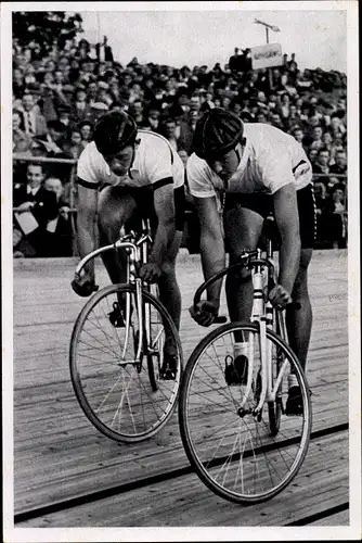 Sammelbild Olympia 1936, Bahnradsport, Start zum 1000m Malfahren, Toni Merkens, Sellinger