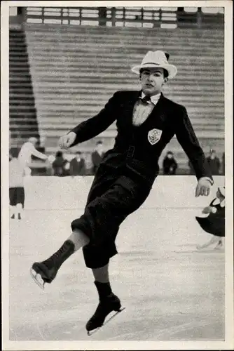 Sammelbild Olympia 1936, Eiskunstläufer Jack Edward Dunn beim Training