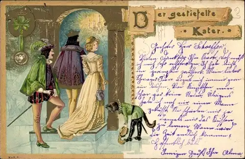 Präge Litho Der gestiefelte Kater, Begrüßung der Gäste, Märchen, Gebrüder Grimm