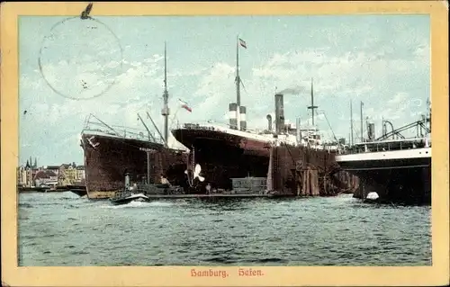 Ak Hamburger Hafen, Trockenwerft, Dampfschiff im Bau, Dampfer Bielefeld