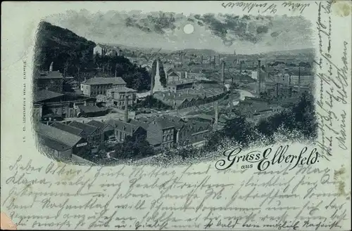 Mondschein Ak Elberfeld Wuppertal, Totalansicht