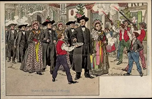 Künstler Litho Kauffmann, Usages et Costumes d'Alsace, Elsässer Tracht, Trauung