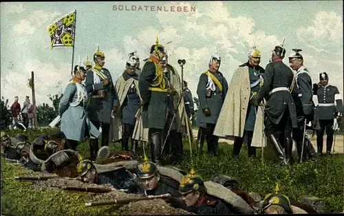 Ak Deutsche Soldaten in Uniformen, Heerführer, Wappen, Soldatenleben