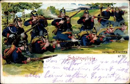 Ak Schützenlinie, Deutsche Soldaten in Uniformen, Übungsplatz, Kaiserzeit