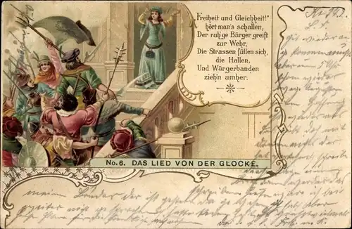 Lied Litho Das Lied von der Glocke, Freiheit und Gleichheit, hört man's schallen...