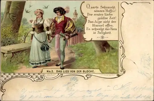 Lied Litho Das Lied von der Glocke, Liebespaar, Tracht, O, zarte Sehnsucht, süßes Hoffen...