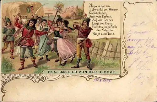 Lied Litho Das Lied von der Glocke, Tanzende Bauern, Schwer herein schwankt der Wagen...