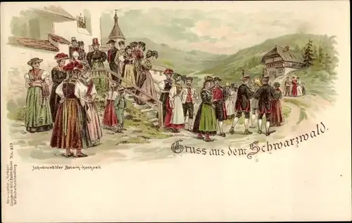Litho Schwarzwälder Tracht, Schwarzwälder Bauern-Hochzeit