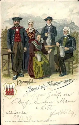 Wappen Künstler Litho Rheinpfalz, Bayerische Volkstrachten
