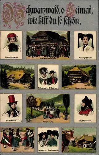 Präge Ak Schwarzwald, Trachten, Gutachtalerin, Markgräflerin, Breisgauerin