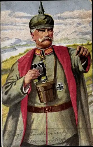 Ak Generalfeldmarschall August von Mackensen, Uniform, Pickelhaube, Fernglas, Eisernes Kreuz