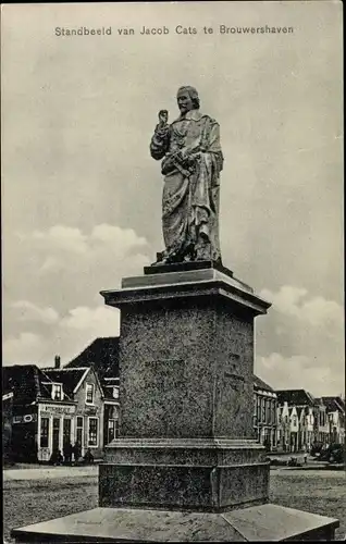 Ak Brouwershaven Zeeland, Standbeeld van Jacob Cats