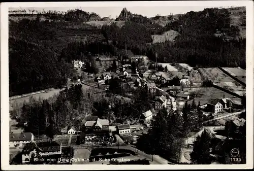 Ak Oybin in der Oberlausitz, Ortspartie, Vogelschau, Scharfenstein