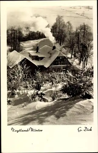 Ak Eubabrunn Erlbach im Vogtland, Mühle im Schnee