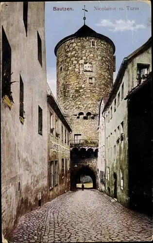 Ak Bautzen in der Lausitz, Nicolaitor mit Turm
