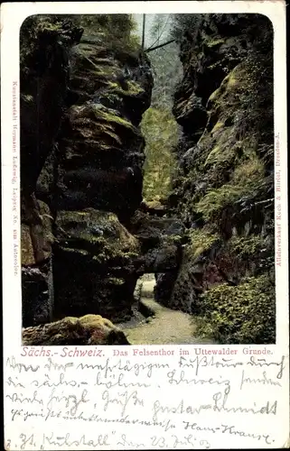 Ak Lohmen Sächsische Schweiz, Uttewalder Grund, Felsentor