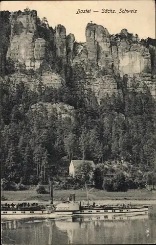 Ak Lohmen Sächsische Schweiz, Bastei, Binnenschiff