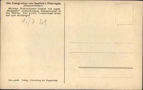 Ak Saalfeld an der Saale Thüringen, Feengrotten, Der Butterkeller, Diadochithöhlen