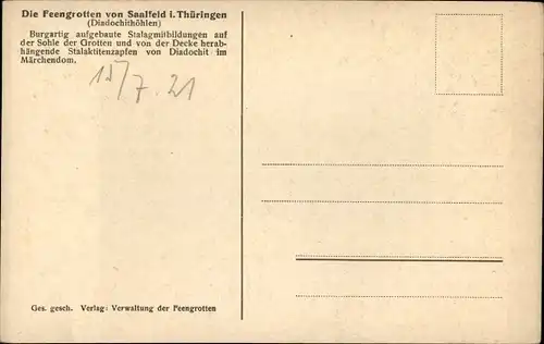 Ak Saalfeld an der Saale Thüringen, Feengrotten, Die Gralsburg im Märchendom, Diadochithöhlen