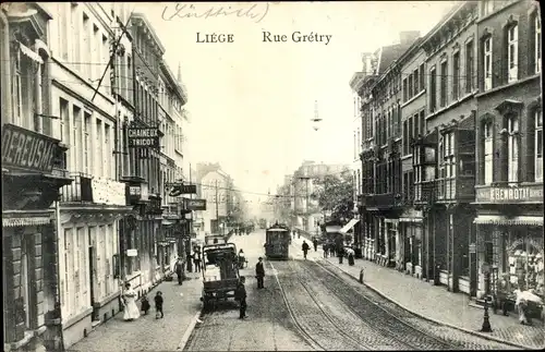 Ak Liège Lüttich Wallonien, Rue Gretry, Straßenbahn