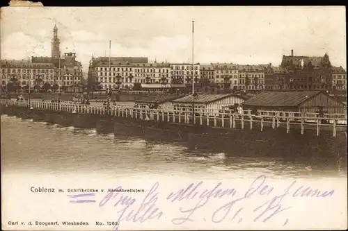 Ak Koblenz am Rhein, mit Schiffbrücke von Ehrenbreitstein