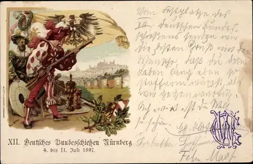 Ganzsachen Litho Nürnberg in Mittelfranken, XII Deutsches Bundesschießen 1897, Wappen