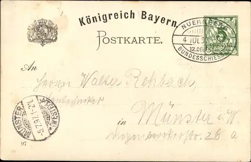 Ganzsachen Litho Nürnberg in Mittelfranken, XII Deutsches Bundesschießen 1897, Wappen