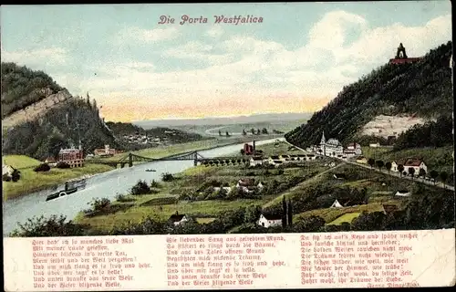 Ak Porta Westfalica in Nordrhein Westfalen, Panorama, Weserlied