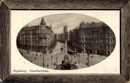 Präge Passepartout Ak Magdeburg, Hasselbachplatz, Straßenpartie