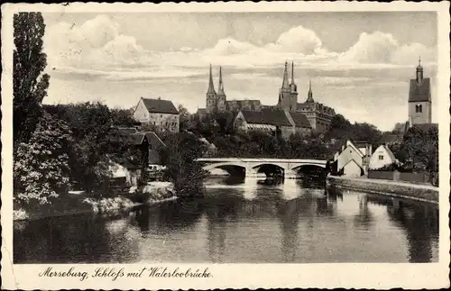 Ak Merseburg an der Saale, Schloss, Waterloobrücke