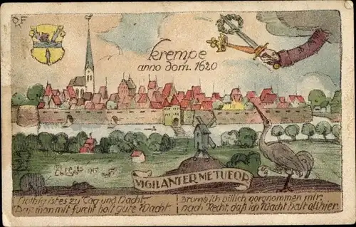Künstler Ak Krempe in Holstein, Ortsansicht anno dom. 1620