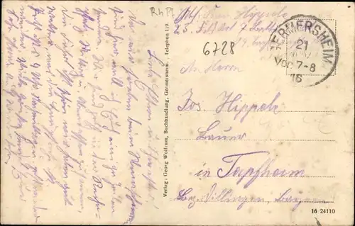 Ak Germersheim am Rhein, Hauptstraße, Denkmal