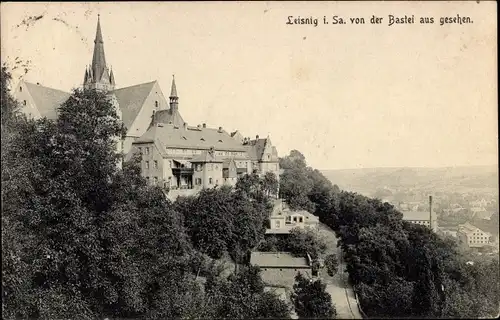 Ak Leisnig in Sachsen, Teilansicht von der Bastei aus gesehen