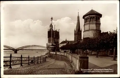 Ak Düsseldorf am Rhein, Düsselschlösschen, Lambertuskirche, Schlossturm