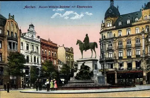 Ak Aachen in Nordrhein Westfalen, Kaiser Wilhelm Denkmal mit Theaterplatz