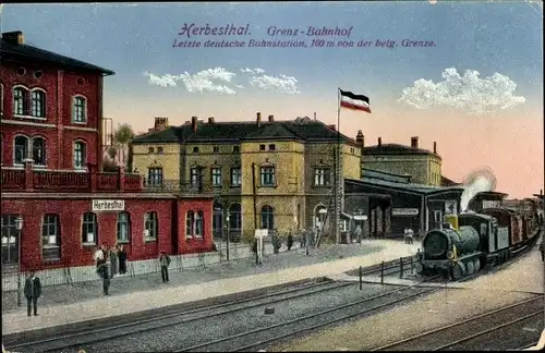 Ak Herbesthal Lontzen Wallonien Lüttich, Grewnzbahnhof, Lok