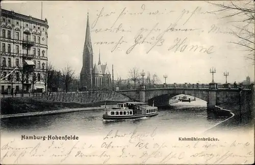 Ak Hamburg Hohenfelde, Kuhmühlenbrücke, Dampfer