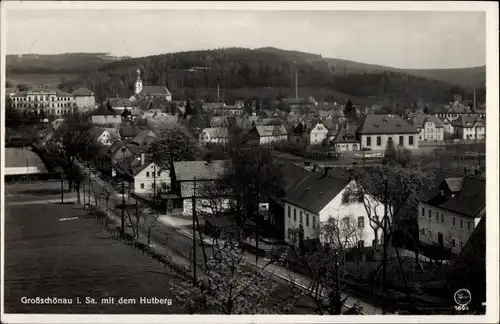 Ak Großschönau in der Oberlausitz Sachsen, Panoramablick von der Webschule nach dem Hutberg, Kirche