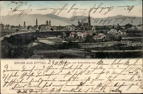 Ak Zittau in Sachsen, Panorama vom Eckartsberg aus