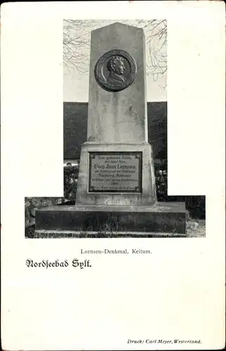 Ak Keitum auf Sylt, Lornsen-Denkmal