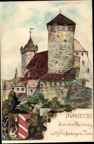 Handgemalt Künstler Ak Chory, Nürnberg in Mittelfranken, Kaiserstallung mit fünfeckigem Turm