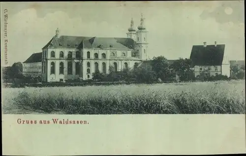 Mondschein Ak Waldsassen in der Oberpfalz, Blick auf den Ort, Kirche